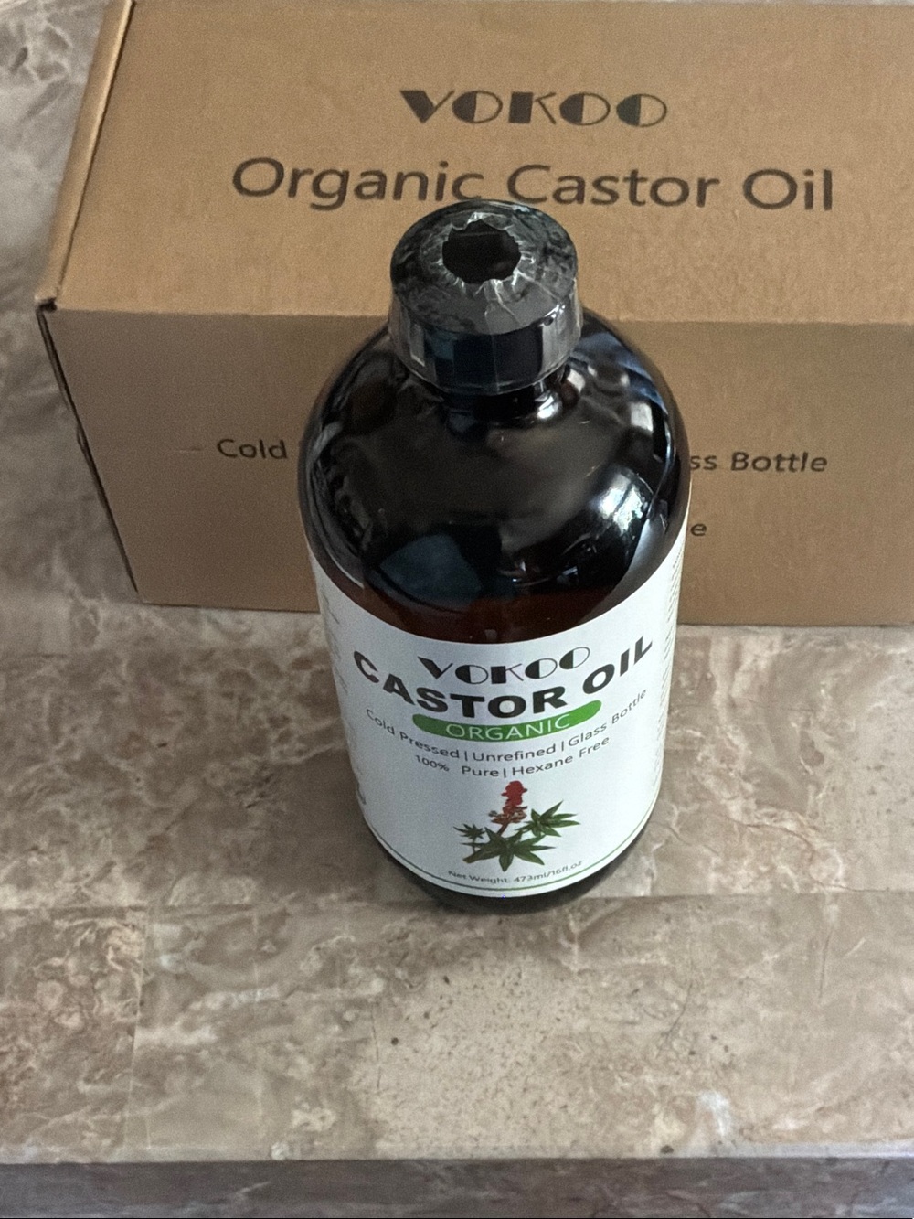 Vokoo Organic Castor Oil - Brown Glass Bottle 16 fl ozs